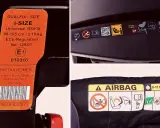 Naklejka z homologacją ECE na fotelik samochodowy Britax Römer, potwierdzająca zgodność z normą i-SIZE.